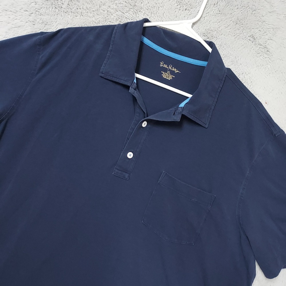 Lilly Pulitzer Polo Shirt Mens XL Pima Cotton Spandex Pocket Navy Blue Preppy